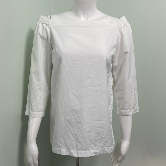 Theory Top Icon Shirting Off Shoulder Blouse White Cotton Shirt Small - Picture 1 of 7